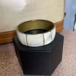 Vintage Mother of Pearl & Brass Bangle Bracelet